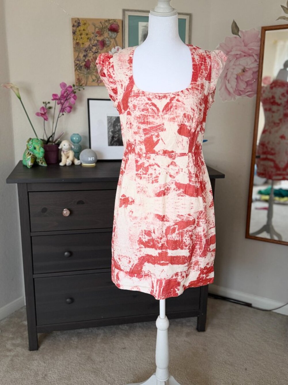 French Connection Coral Ivory Linen Blend Mini Dress US 6